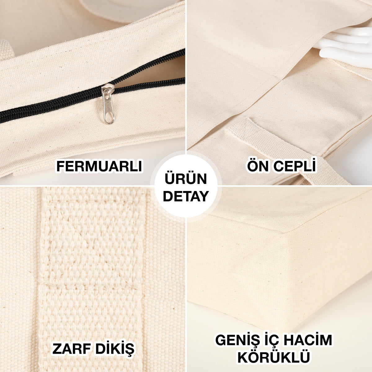 LUX Kanvas Çanta Fermuarlı - Ön Cepli, 40x35x10cm