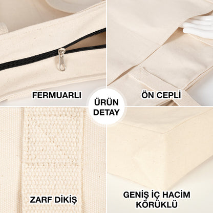 LUX Kanvas Çanta Fermuarlı - Ön Cepli, 40x35x10cm