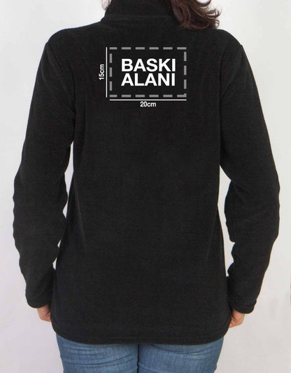 Nakış Baskılı Fermuarlı Polar - Siyah