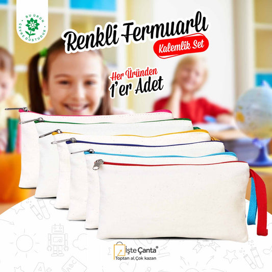 Renkli Fermuar Kalemlik Set - Her Üründen 1 Adet