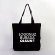 Baskılı SİYAH Kanvas Büyük Alışveriş & Plaj & Geniş Hacim Çanta - 48x41x10 cm İç cep Örgü Kulp (Özelleştirilebilir)