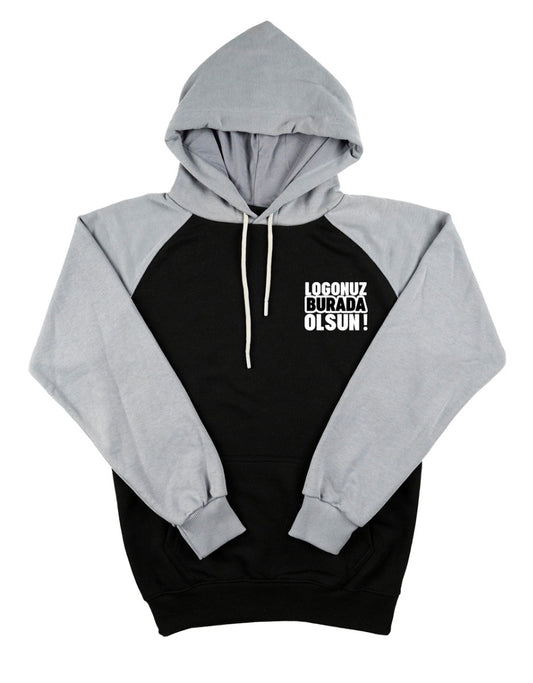 Baskılı Reglan Kol Kapüşonlu Sweatshirt Gri- 3 İplik Şardonsuz