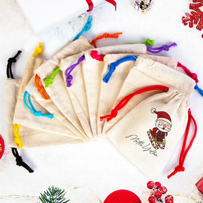 Yılbaşı Hediyesi Mutlu Yıllar Noel Baba Baskılı  3 - Renkli İp (Özelleştirilebilir)